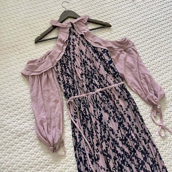 $615 NWT Self-Portrait Printed Frill Balloon Sleeve Pleated Maxi Dress - Picture 9 of 16